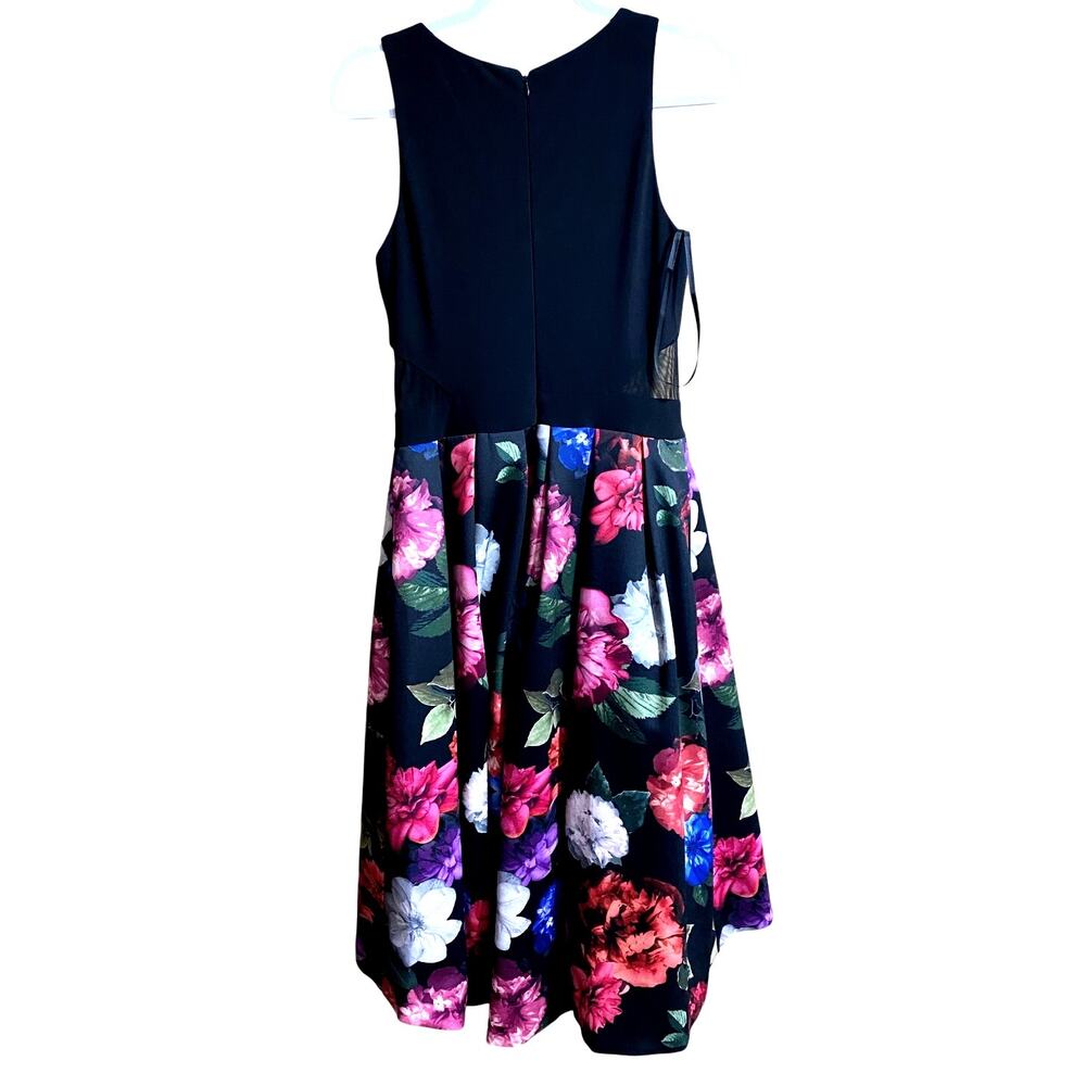 Xscape Women's Dress Size 6 Black Sheer Pink Floral Hi Lo Skirt Sleeveless - Picture 1 of 6